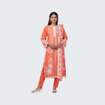 Apricot Tencel Cotton Printed and Embroidered Shalwar Kameez